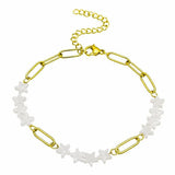 Natural Stone Star Bead Bracelet Stainless Steel Paperclip Link Chain Adjustable Layering Wrist Bracelets for Female #SB3162