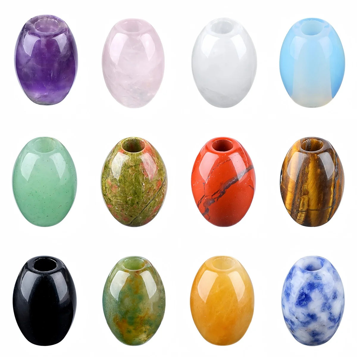12PCS Natural Stone Large Hole Barrel Beads 18x13mm, Polished Gem Drum Beads for Bracelet Necklace