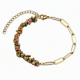 Natural Crystal Chip Beaded Bracelet Stainless Steel Paperclip Link Chain Adjustable Healing Gemstone Jewelry for Women #SB3165