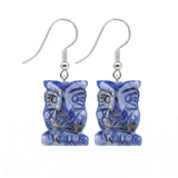 Hand Carved Crystal Owl Pendant Dangle Earrings for Women Men 25MM Animal Fashion Drop Ear Jewelry #PE2329
