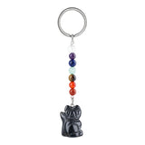 Healing Crystal Stone Cat Keychain Reiki Lucky Charms Keyring Women Bag Car Pendant Charms 7 Chakra Beads Chain