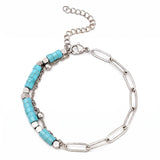 Natural Gemstone Heishi Bead Paperclip Chain Bracelet Stainless Steel Adjustable Layering Bracelet Women Fashion Jewelry #SB3163