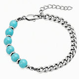 8MM Natural Stone Bead Stainless Steel Curb Chain Bracelet Unisex Healing Crystal Adjustable Men Women Stackable Jewelry #SB3152
