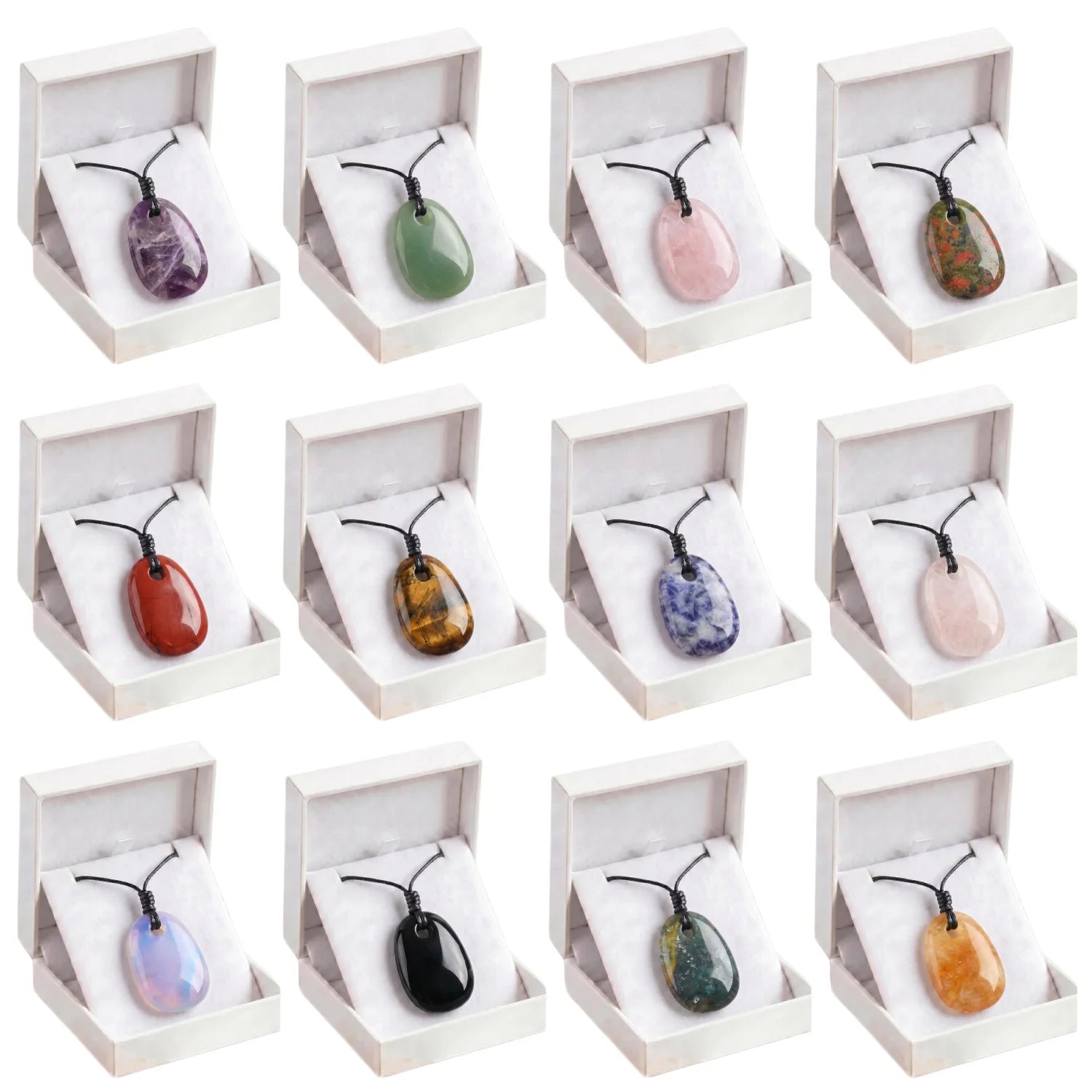 Trapezoid Crystal Pendant Necklace Adjustable Rope Choker Natural Stone Healing Reiki Jewelry Unisex Gift Box #SN2028