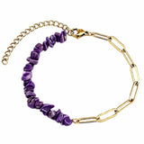 Natural Crystal Chip Beaded Bracelet Stainless Steel Paperclip Link Chain Adjustable Healing Gemstone Jewelry for Women #SB3165