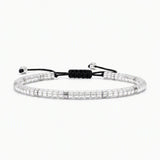 Dainty 4MM Gemstone Heishi Braided Bracelet Silver Accent Spacer Beads Handmade Woven Stackable Bracelet for Women #SB3151