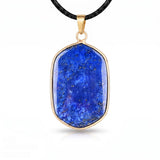 Natural Stone Necklace Pendants Gold Plated Faceted Rectangle Crystal Charms with Black Cord for Women Men Jewelry Making #SN2059
