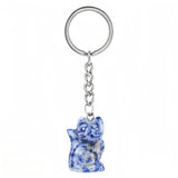 Healing Crystal Stone Cat Keychain Reiki Lucky Charms Keyring Women Bag Car Pendant