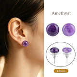 12mm Healing Crystal Round Dome Stone Stud Earrings for Daily Energy & Style