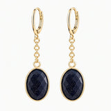 Stainless Steel Leverback Dangle Earrings Gold Plated Oval Faceted Natural Gemstone Drop Earrings Women Crystal Jewelry