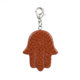 Natural Crystal Hamsa Hand Charm Tag Gemstone Bag Pendant with Lobster Clasp for Protection