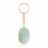 Natural Stone Keychains Gold Plated Faceted Rectangle Crystal Charms Ring for Car Keys Handbag Pendant Jewelry Making #KC2059