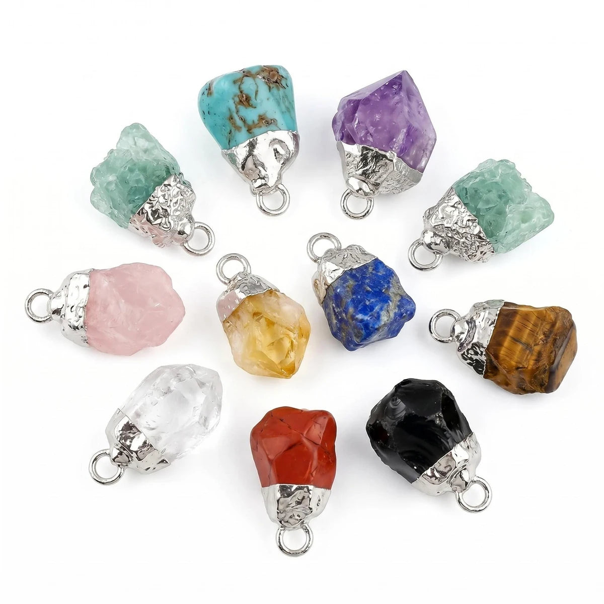 Natural Raw Crystal Gemstone Pendant Irregular Rough Stone Healing Quartz Charms Gold Plated Cap for DIY Jewelry Making