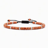 Dainty 4MM Gemstone Heishi Braided Bracelet Silver Accent Spacer Beads Handmade Woven Stackable Bracelet for Women #SB3151