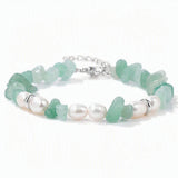 Handmade Healing Crystal Chip Bracelet Freshwater Pearl Beads Silver Extension Chain Women Fashion Stackable Bracelet #SB3136