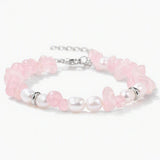 Handmade Healing Crystal Chip Bracelet Freshwater Pearl Beads Silver Extension Chain Women Fashion Stackable Bracelet #SB3136