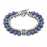 Men Double Layer Gemstone Bead Bracelet, Stainless Steel Chain OT Clasp Bracelet, 8mm Healing Crystal Wrist Jewelry Gift