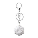 22mm Faceted Hexagon Natural Stone Keychain with Lobster Clasp Healing Crystal Bag Charm Ring Jewelry Gift