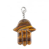Natural Crystal Hamsa Hand Charm Tag Gemstone Bag Pendant with Lobster Clasp for Protection