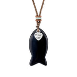 I Love My Cat Crystal Fish Pendant Necklace Metal Heart Charm Healing Choker Adjustable Braided Rope Jewelry Women Men