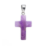 Natural Gemstone Cross Pendants 18x25mm Healing Crystal Stone Charms Handcrafted Spiritual Reiki Energy Protection