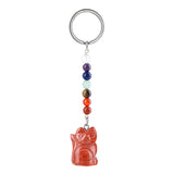 Healing Crystal Stone Cat Keychain Reiki Lucky Charms Keyring Women Bag Car Pendant Charms 7 Chakra Beads Chain