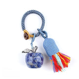 Handmade Craved Healing Chakra Crystal 20MM Natural Gemstone Apple Tassel Keychain Healing Crystal Bag Charm Key Ring