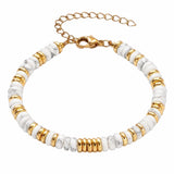 Natural Heishi Disc Stone Bead Bracelet Gold Spacer Beads Adjustable Chain Healing Gemstone Handmade Jewelry For Women #SB3139