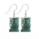 Hand Carved Crystal Owl Pendant Dangle Earrings for Women Men 25MM Animal Fashion Drop Ear Jewelry #PE2329