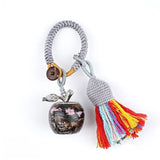 Handmade Craved Healing Chakra Crystal 20MM Natural Gemstone Apple Tassel Keychain Healing Crystal Bag Charm Key Ring
