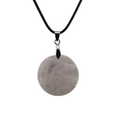 Natural Crystal Flat Round Disc Necklace, Genuine Gemstone Circle Coin Pendant, Minimalist Boho Healing Chakra Amulet with 18" Black Cord for Men & Women