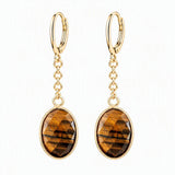 Stainless Steel Leverback Dangle Earrings Gold Plated Oval Faceted Natural Gemstone Drop Earrings Women Crystal Jewelry