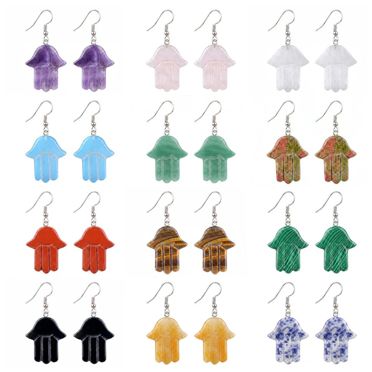 Hamsa Hand Natural Crystal Dangle Earrings Lucky Evil Eye Drop Earrings Spiritual Healing Jewelry For Women Daily Wear PE0671