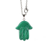 Hamsa Hand Natural Crystal Pendant Necklace Silver O Chain Evil Eye Lucky Healing Spiritual Jewelry For Women Daily Wear