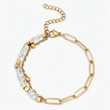 4mm Natural Stone Heishi Bead Bracelet Gold Stainless Steel Paperclip Chain Adjustable Multi-Color Gemstone Layering Jewelry #SB3163