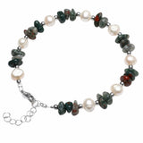 Natural Freshwater Pearl & Stone Bracelet Irregular Gemstone Chip Bead Silver Plated Adjustable Chain Bracelet for Women Gift