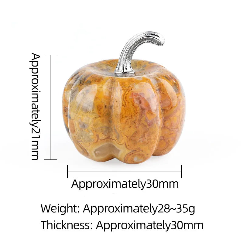 30MM Hand Carved Natural Stone Pumpkin Statue Rose Quartz Tiger Eye Crystal Pumpkin Halloween Harvest Decor