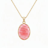 Mixed Gemstone Faceted Oval Gold Frame Pendant Necklace Dainty Gold Chain Unisex Crystal Jewelry for Daily Wear