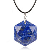 22mm Faceted Hexagon Natural Stone Necklace Healing Crystal Pendant with Black Rope Chain Jewelry Gift