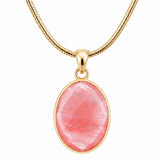 Faceted Oval Natural Crystal Gold Plated Pendant Necklace Snake Chain Multiple Stone Healing Stone Necklace