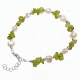 Natural Freshwater Pearl & Stone Bracelet Irregular Gemstone Chip Bead Silver Plated Adjustable Chain Bracelet for Women Gift