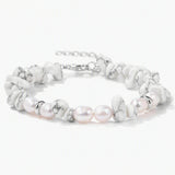 Handmade Healing Crystal Chip Bracelet Freshwater Pearl Beads Silver Extension Chain Women Fashion Stackable Bracelet #SB3136