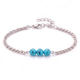 Natural Healing Crystal 3 Beads Bracelet Stainless Steel Wheat Chain Adjustable Unisex Gemstone Wrist Bracelets for Men Women #SB3155