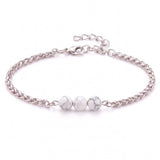 Natural Healing Crystal 3 Beads Bracelet Stainless Steel Wheat Chain Adjustable Unisex Gemstone Wrist Bracelets for Men Women #SB3155