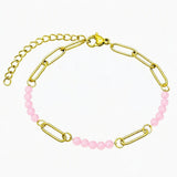 Gold Stainless Steel Paperclip Chain Bracelet Tiny Gemstone Bead Adjustable Dainty Layering Bracelets for Women #SB3161G