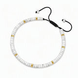 4MM Natural Stone Heishi Disc Braided Bracelet, Gold Spacer Bead Adjustable Woven Boho Stackable Bracelet for Women #SB3151
