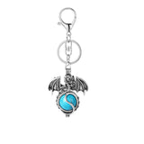 Gothic Winged Dragon Crystal Sphere Keychain, Natural Gemstone Chakra Healing Ball Key Ring, Vintage Pterosaur Bag Charm Pendant for Men & Women