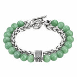 Men Double Layer Gemstone Bead Bracelet, Stainless Steel Chain OT Clasp Bracelet, 8mm Healing Crystal Wrist Jewelry Gift