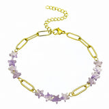 Natural Stone Star Bead Bracelet Stainless Steel Paperclip Link Chain Adjustable Layering Wrist Bracelets for Female #SB3162
