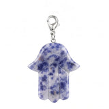 Natural Crystal Hamsa Hand Charm Tag Gemstone Bag Pendant with Lobster Clasp for Protection